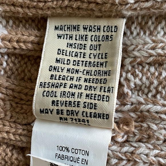 L.L. Bean Beige and White Striped Zip-Front Cable Knit Sweater - Picture 9 of 11